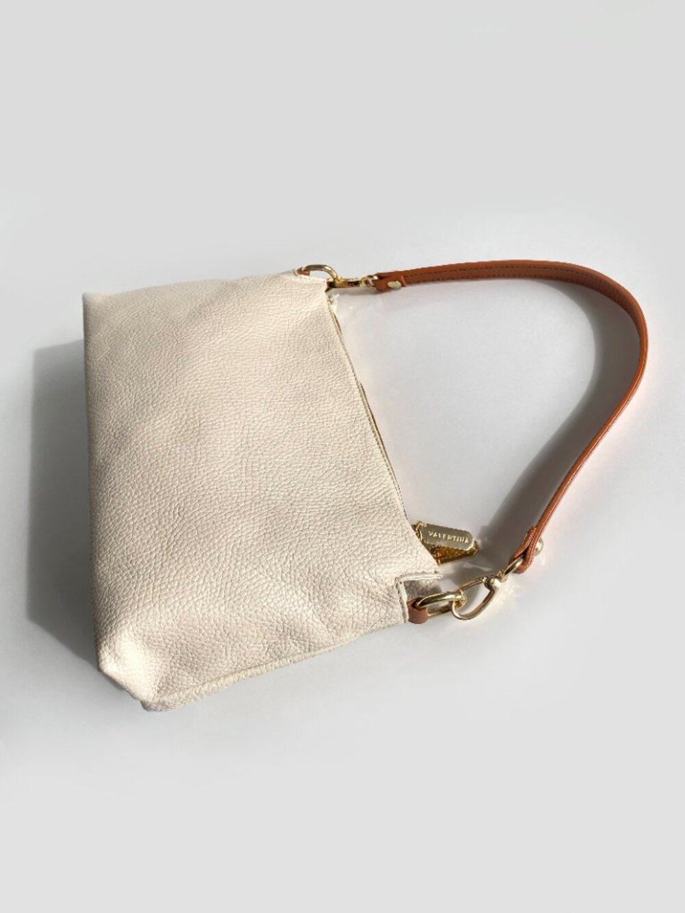 VALENTINA Italy Cream Pebble Leather Triple Compartment Shoulder Bag Purse - Picture 5 of 13